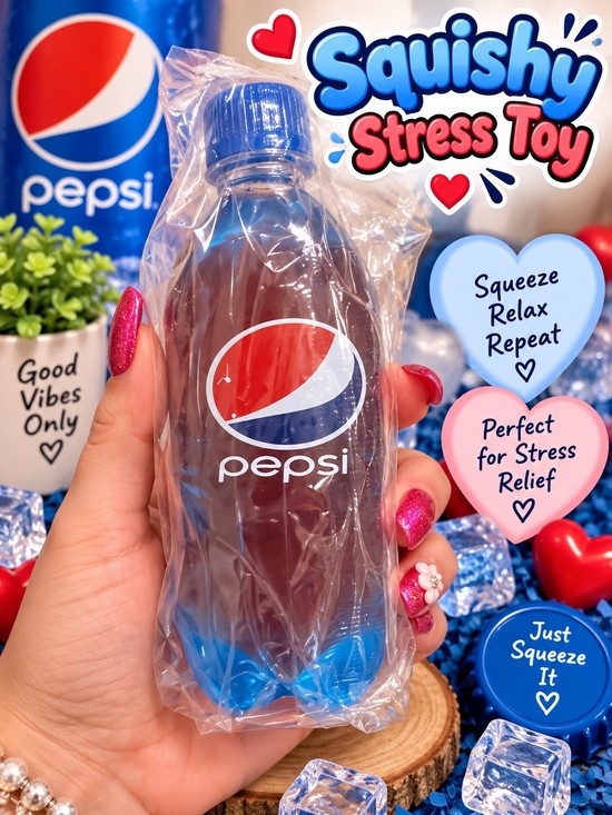Pepsi Branded Squishy Bottle Toy - Blue Cap and Accents